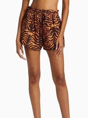 Ulla Johnson Bijou Tiger Print Cotton-Blend Drawstring Cover Up Shorts Small